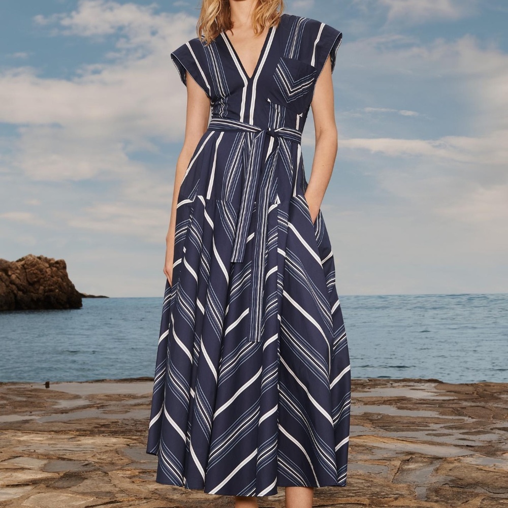 NWT ZARA LIMITED EDITION GODET STRIPE DRESS XS - Picture 2 of 5